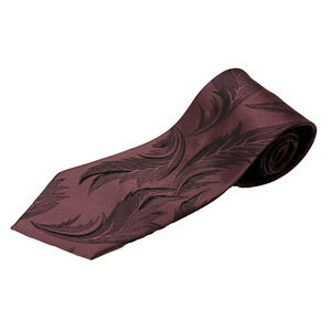 Vintage Wemlon Burgundy Necktie 3.5" Wide Feather Design Wash and Wear Tie